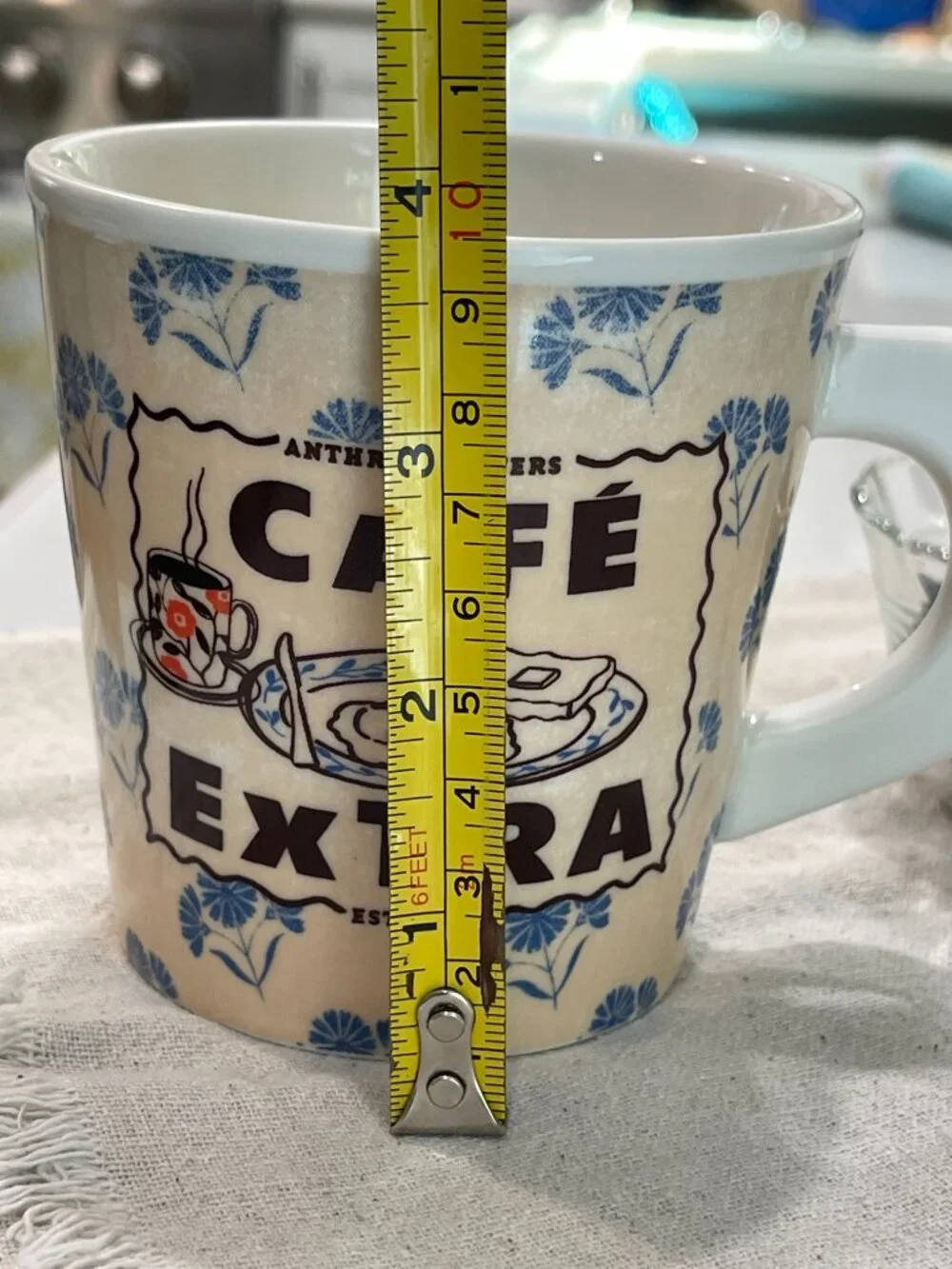 2 Anthropologie Bistro Blue 'Café Coffee Mugs--Retro Coffee Break Memories!